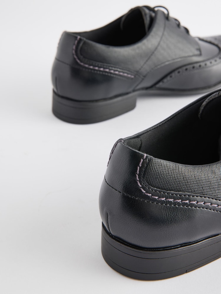 Black Wide Fit Brogue Shoes - Image 5 of 7