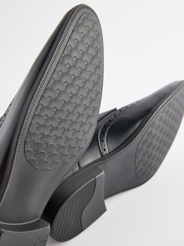 Black Wide Fit Brogue Shoes - Image 6 of 7
