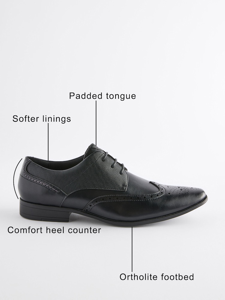 Black Wide Fit Brogue Shoes - Image 7 of 7