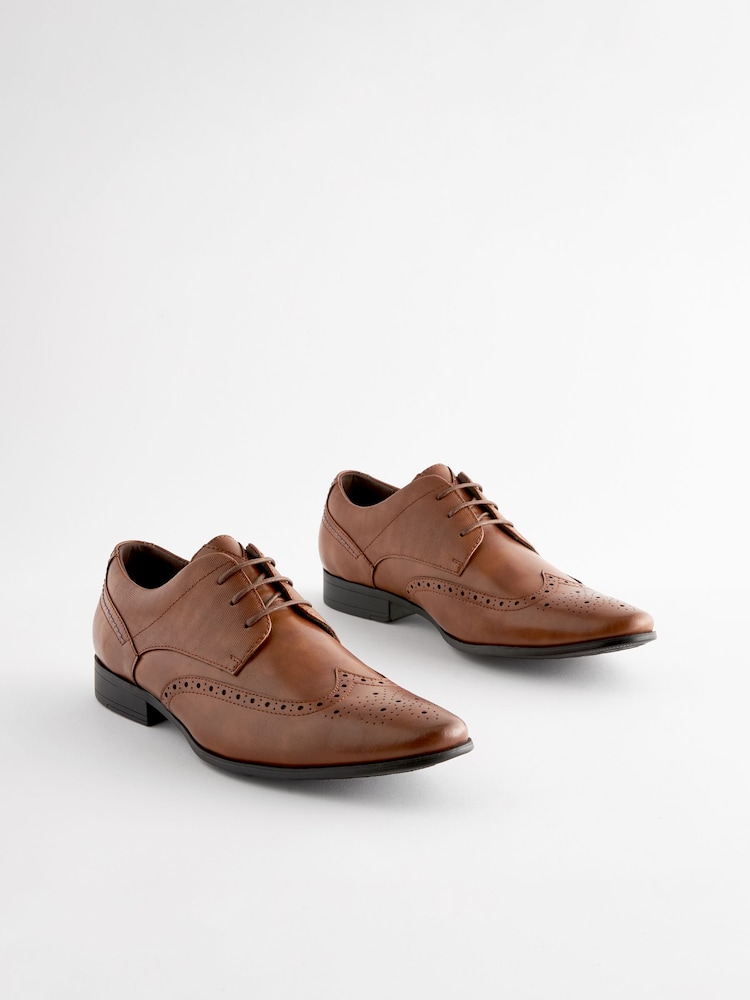 Tan Brown Wide Fit Brogue Shoes - Image 2 of 7