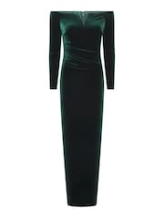 Gina Bacconi Green Sarah-Jane Velvet Off The Shoulder Maxi Dress - Image 5 of 5