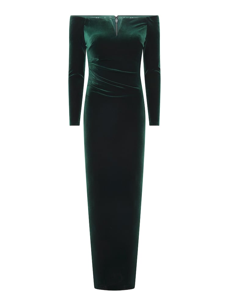 Gina Bacconi Green Sarah-Jane Velvet Off The Shoulder Maxi Dress - Image 5 of 5