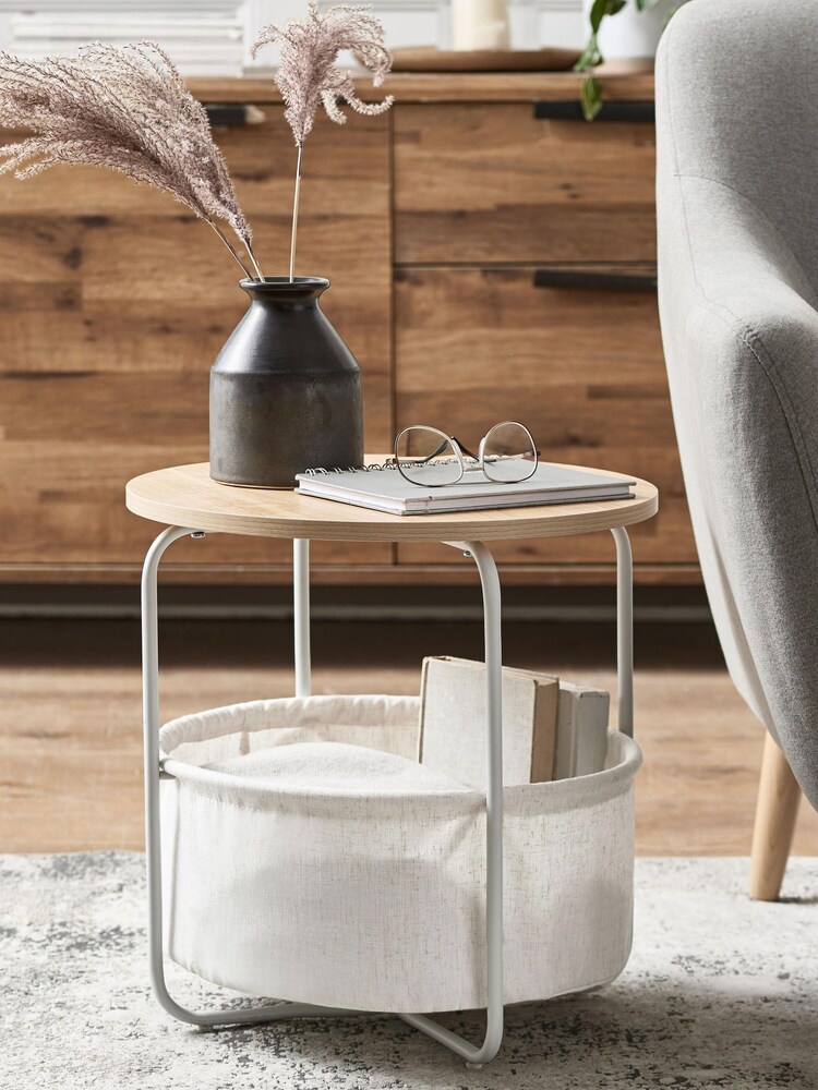 White Fabric Storage Side Table - Image 1 of 3