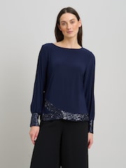 Gina Bacconi Blue Joanie Sequin Trim Top - Image 1 of 8