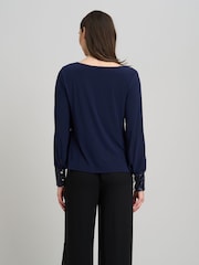 Gina Bacconi Blue Joanie Sequin Trim Top - Image 2 of 8