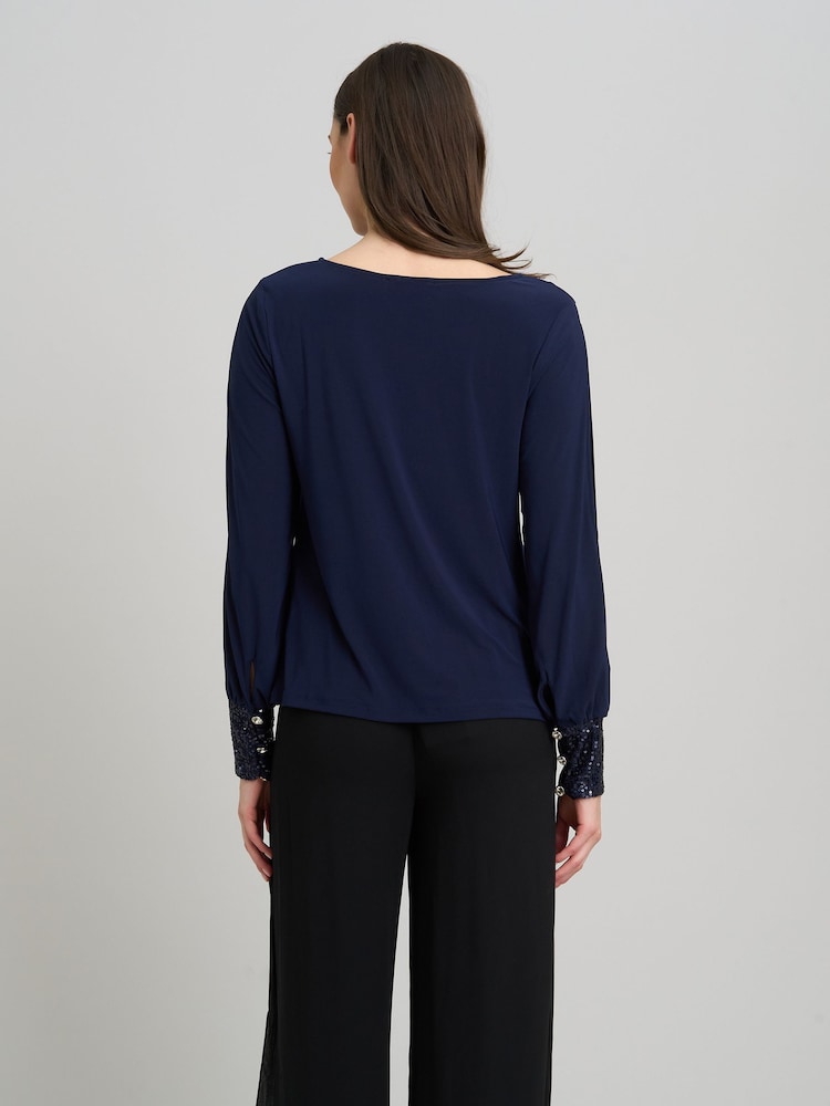 Gina Bacconi Blue Joanie Sequin Trim Top - Image 2 of 8 Gina Bacconi Blue Joanie Sequin Trim Top - Image 2 of 8