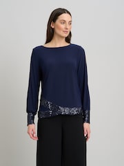 Gina Bacconi Blue Joanie Sequin Trim Top - Image 3 of 8