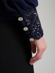 Gina Bacconi Blue Joanie Sequin Trim Top - Image 8 of 8