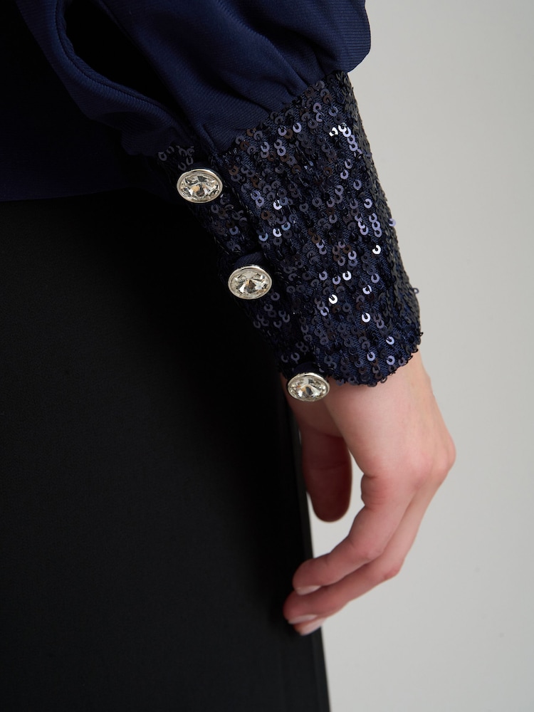 Gina Bacconi Blue Joanie Sequin Trim Top - Image 8 of 8 Gina Bacconi Blue Joanie Sequin Trim Top - Image 8 of 8