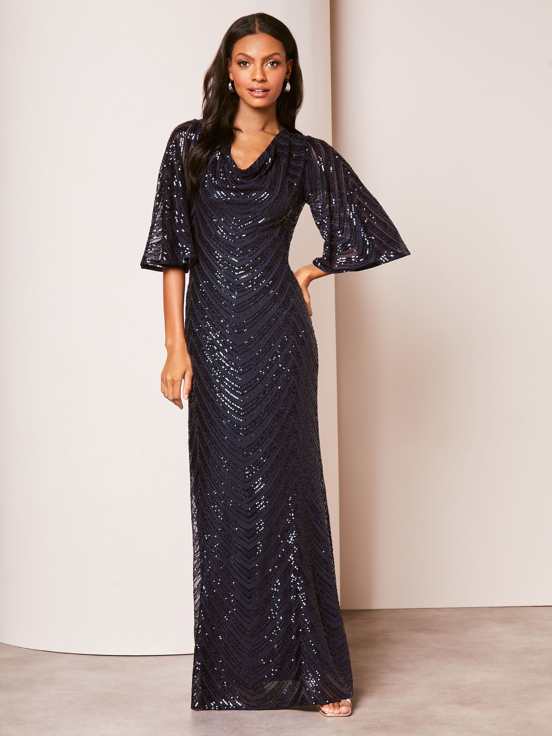 Buy Lipsy Navy Blue Reversible Cowl Neck Sequin Maxi Dress from Next Luxembourg