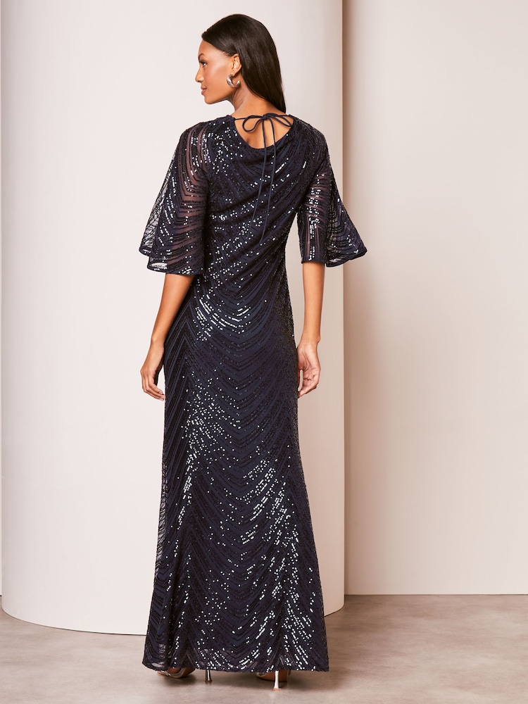 Lipsy Navy Blue Reversible Cowl Neck Sequin Maxi Dress - Image 2 of 4