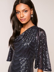 Lipsy Navy Blue Reversible Cowl Neck Sequin Maxi Dress - Image 4 of 4