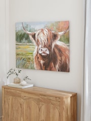 Green Highland Cow in Landcsape Canvas Wall Art - Image 1 of 5