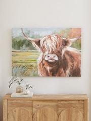 Green Highland Cow in Landcsape Canvas Wall Art - Image 2 of 5