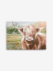 Green Highland Cow in Landcsape Canvas Wall Art - Image 4 of 5
