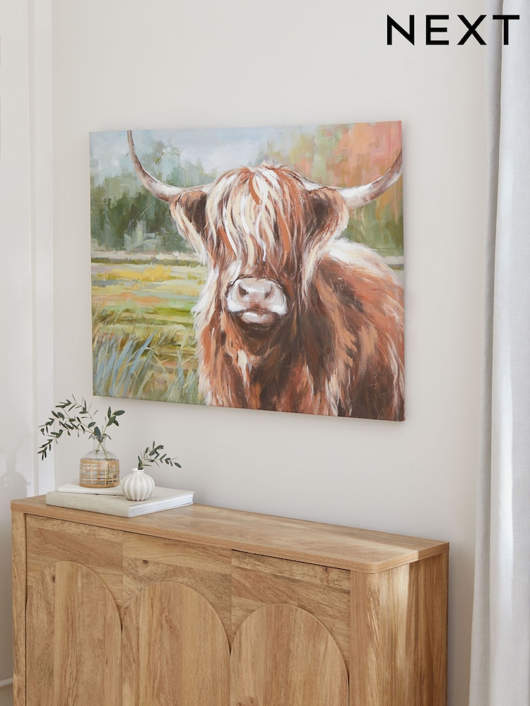 Green Highland Cow in Landcsape Canvas Wall Art - Image 6 of 6 Green Highland Cow in Landcsape Canvas Wall Art - Image 6 of 6