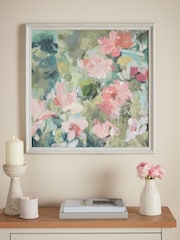 Green Pink Abstract Floral Framed Wall Art - Image 1 of 5
