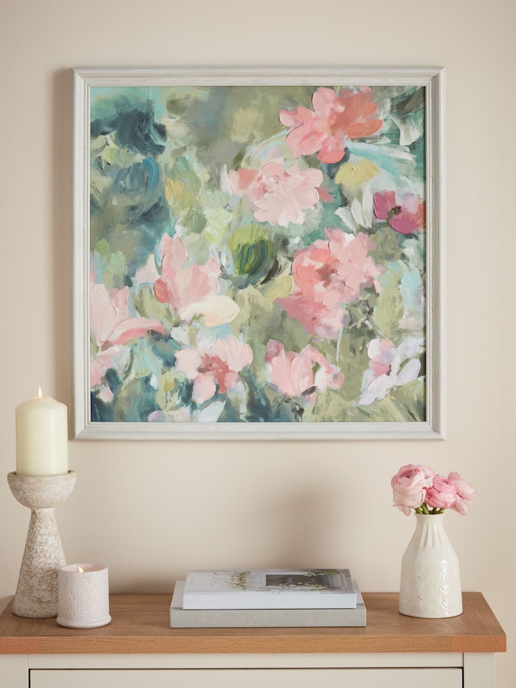 Green Pink Abstract Floral Framed Wall Art - Image 1 of 5