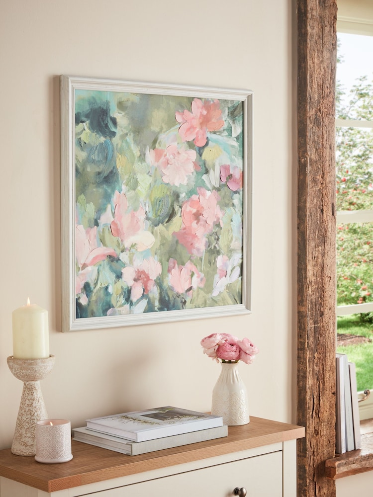 Green Pink Abstract Floral Framed Wall Art - Image 2 of 5