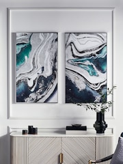 Set of 2 Blue and Silver Abstract Framed Canvas Wall Art - Image 1 of 5