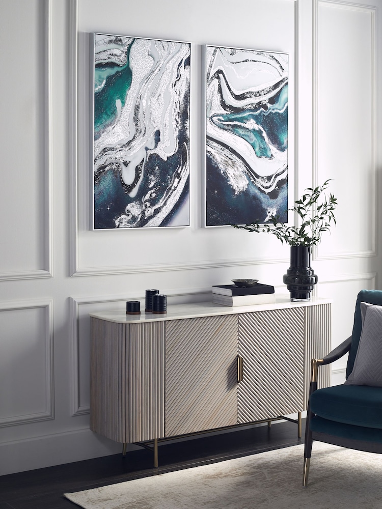 Set of 2 Blue and Silver Abstract Framed Canvas Wall Art - Image 2 of 5