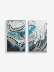 Set of 2 Blue and Silver Abstract Framed Canvas Wall Art - Image 4 of 5