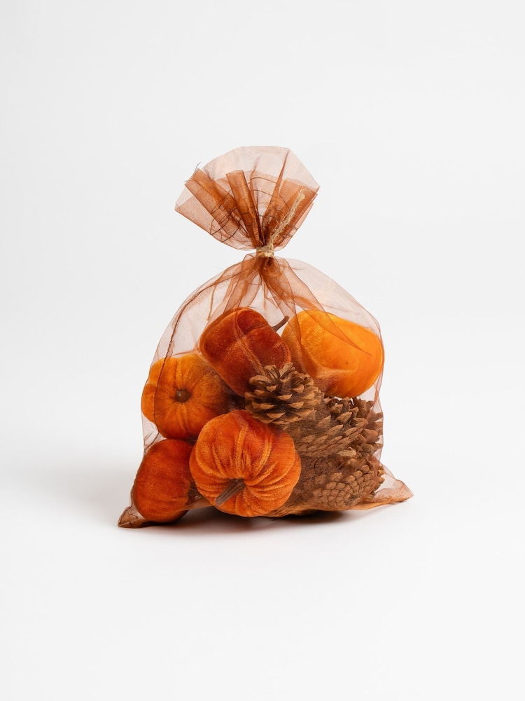 Scottish Everlastings Ltd Orange Decorative Velvet Pumpkins & Pinecones with Tray - Image 2 of 3 Scottish Everlastings Ltd Orange Decorative Velvet Pumpkins & Pinecones with Tray - Image 2 of 3