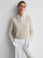 Reiss Ivory Avril Linen Open Stitch Crew Neck Jumper - Image 1 of 4