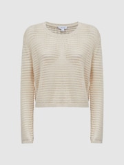 Reiss Ivory Avril Linen Open Stitch Crew Neck Jumper - Image 2 of 4