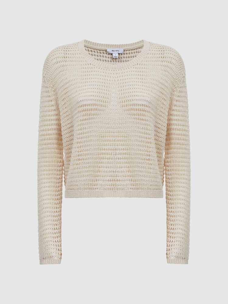 Reiss Ivory Avril Linen Open Stitch Crew Neck Jumper - Image 2 of 4