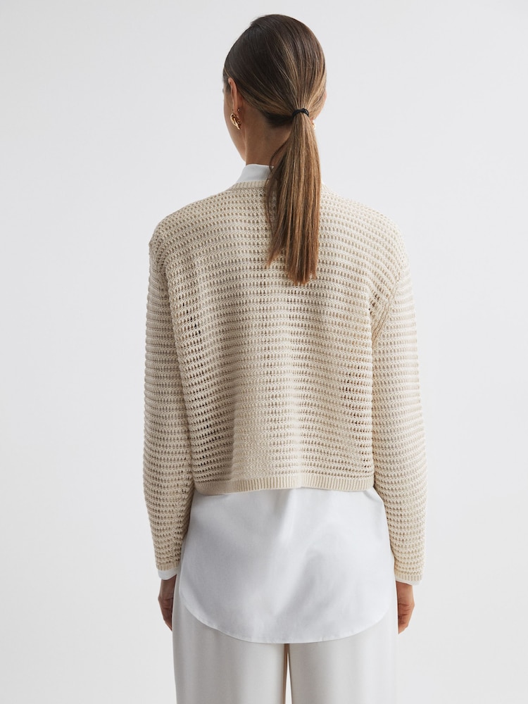 Reiss Ivory Avril Linen Open Stitch Crew Neck Jumper - Image 4 of 4