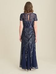 Gina Bacconi Blue Monique Embroidered Sequin Godet Maxi Dress - Image 3 of 6