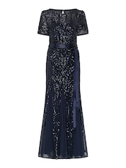 Gina Bacconi Blue Monique Embroidered Sequin Godet Maxi Dress - Image 6 of 6