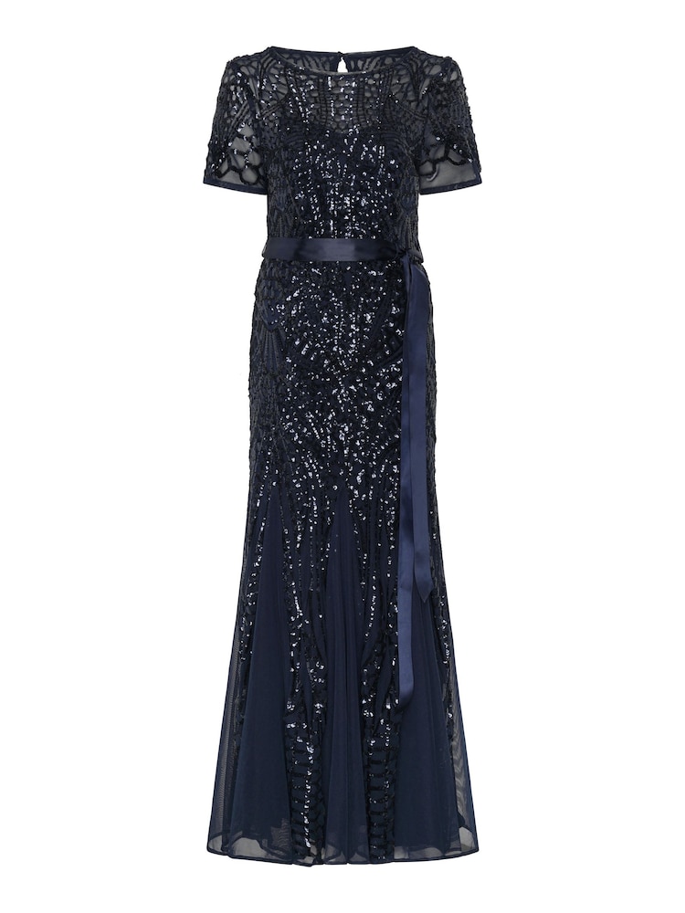 Gina Bacconi Blue Monique Embroidered Sequin Godet Maxi Dress - Image 6 of 6 Gina Bacconi Blue Monique Embroidered Sequin Godet Maxi Dress - Image 6 of 6