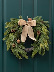 Scottish Everlastings Ltd Green Real Touch Half Wreath with Hessian Bow - Image 1 of 3