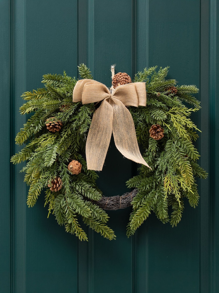 Scottish Everlastings Ltd Green Real Touch Half Wreath with Hessian Bow - Image 1 of 3 Scottish Everlastings Ltd Green Real Touch Half Wreath with Hessian Bow - Image 1 of 3
