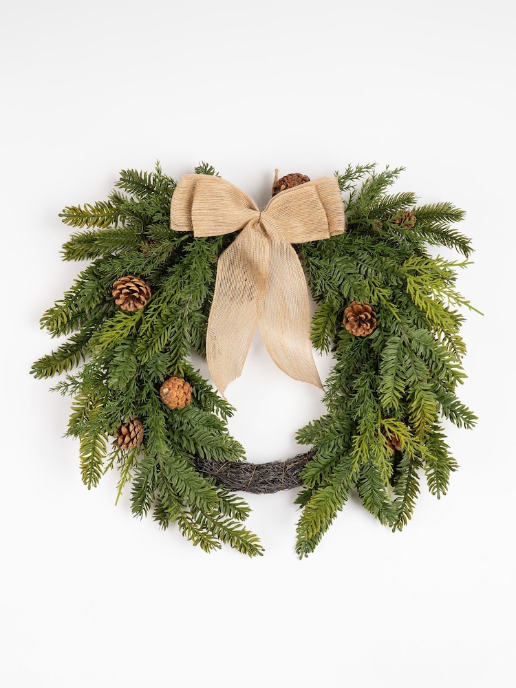 Scottish Everlastings Ltd Green Real Touch Half Wreath with Hessian Bow - Image 2 of 3 Scottish Everlastings Ltd Green Real Touch Half Wreath with Hessian Bow - Image 2 of 3