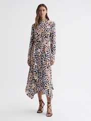 Reiss Lira Animal Print Belted Midi Dress - Image 1 of 4