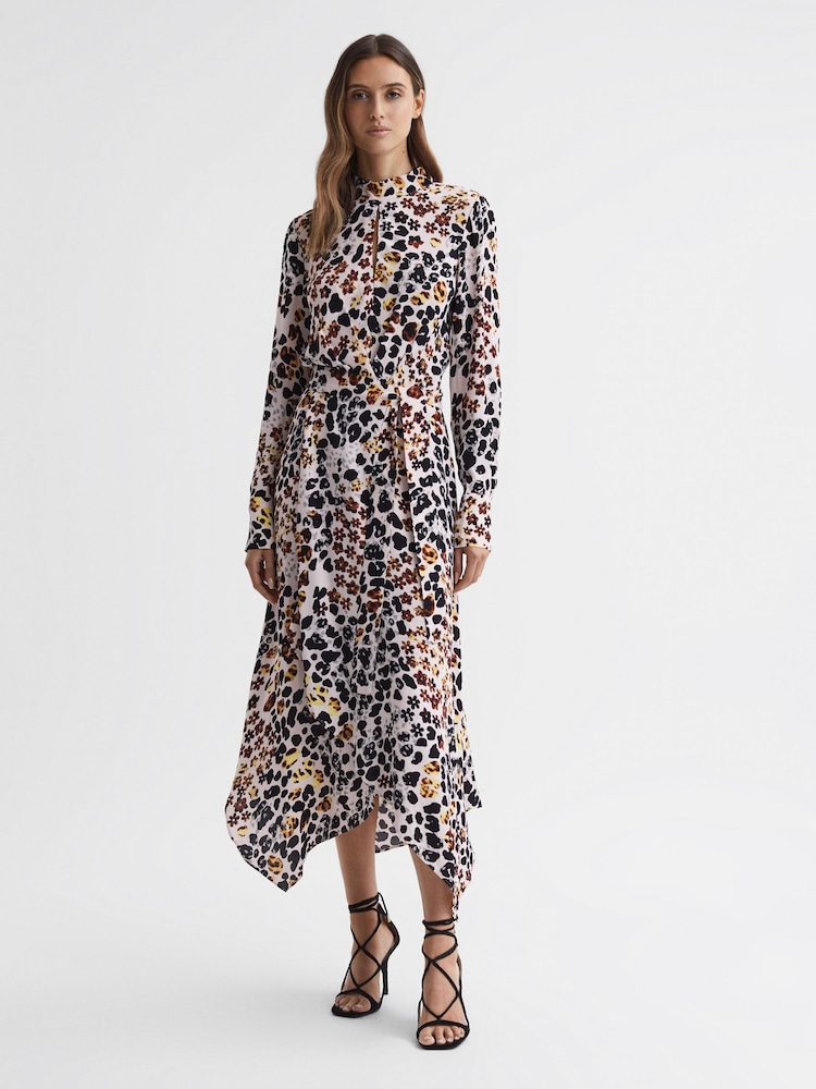 Reiss Lira Animal Print Belted Midi Dress - Image 1 of 4