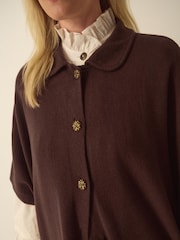 Monsoon Brown Bliss Collar Cape Sleeve Cardigan - Image 4 of 5