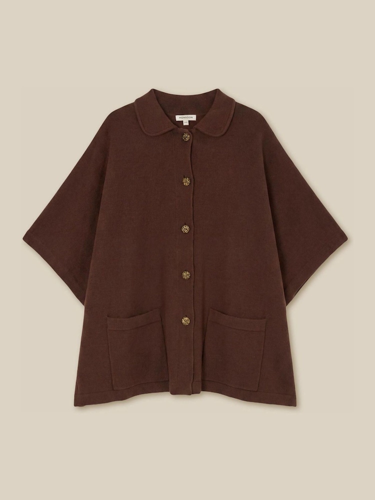Monsoon Brown Bliss Collar Cape Sleeve Cardigan - Image 5 of 5