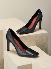Black Premium Leather Square Toe Weave Heels - Image 1 of 4