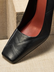 Black Premium Leather Square Toe Weave Heels - Image 2 of 4