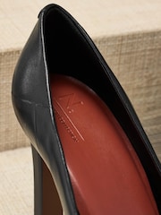 Black Premium Leather Square Toe Weave Heels - Image 3 of 4