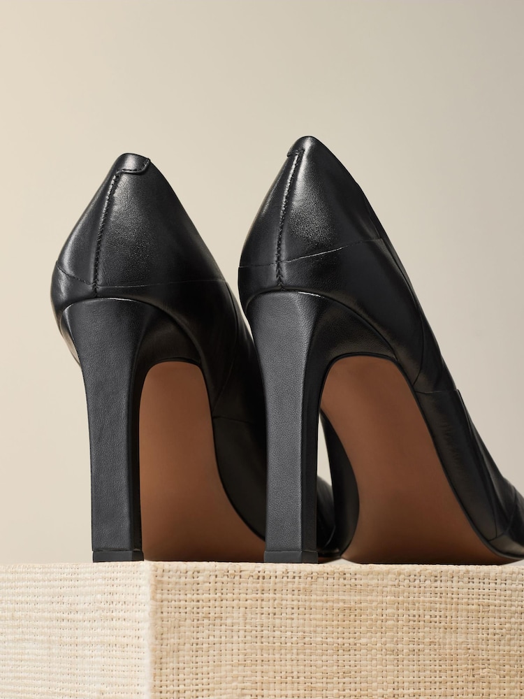 Black Premium Leather Square Toe Weave Heels - Image 4 of 4