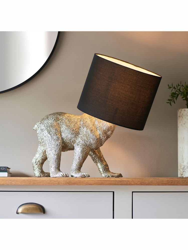 Gallery Home Brass Boris Bear Vintage Silver Table Lamp - Image 1 of 4