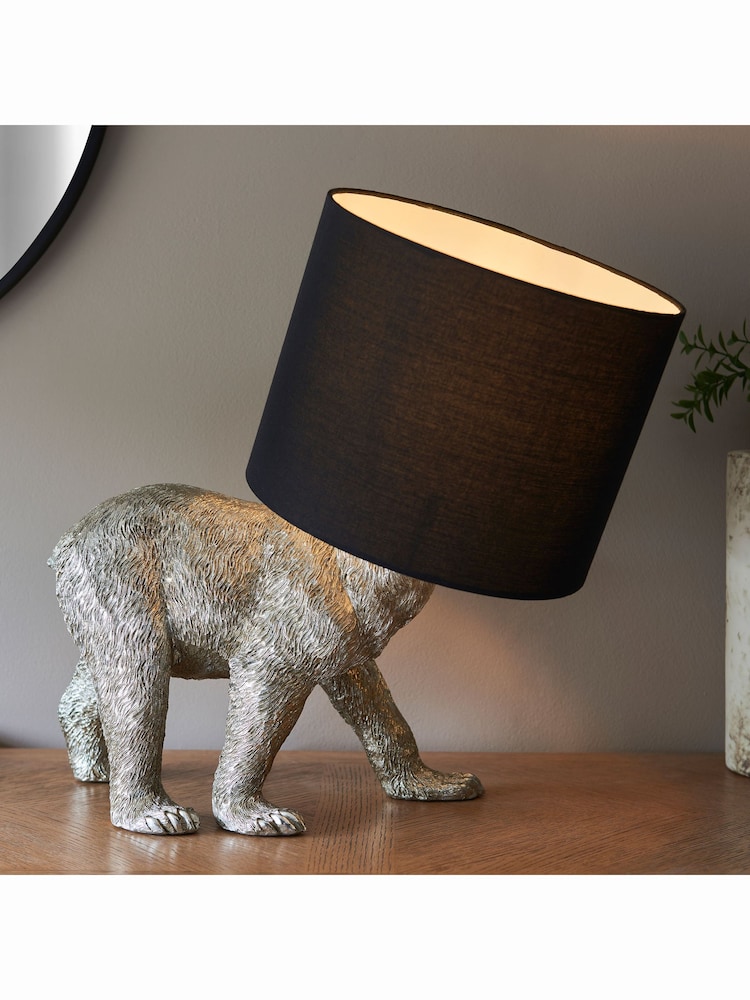 Gallery Home Brass Boris Bear Vintage Silver Table Lamp - Image 2 of 4