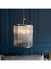 Gallery Home Brass York Ribbed 4 Bulb Pendant Ceiling Light - Image 2 of 4