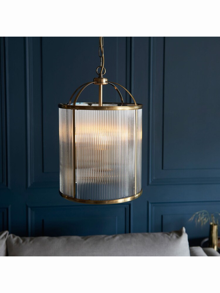 Gallery Home Brass York Ribbed 4 Bulb Pendant Ceiling Light - Image 2 of 4