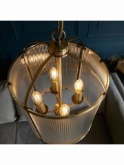 Gallery Home Brass York Ribbed 4 Bulb Pendant Ceiling Light - Image 3 of 4